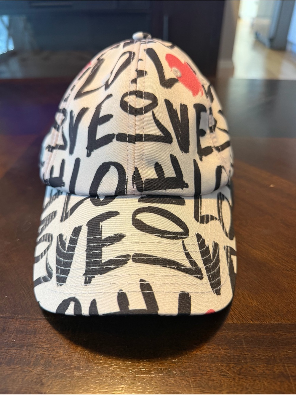 Woman White & Black 'Love' Graphic Baseball Cap with Red Heart